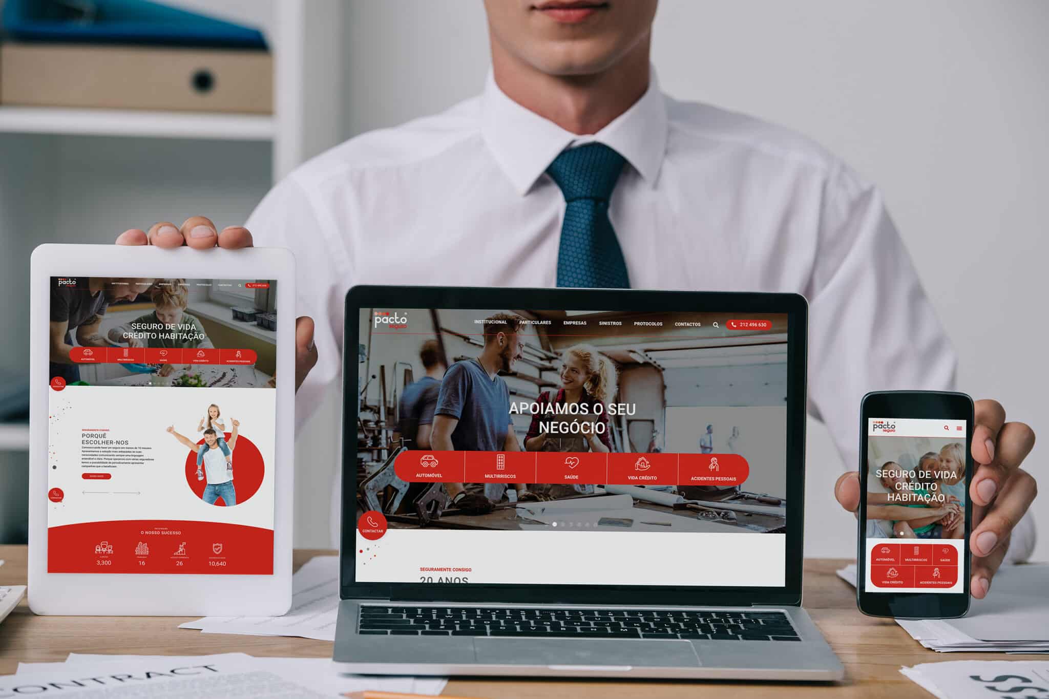 computador, tablet e telemovel com criacao de websites da sanzza